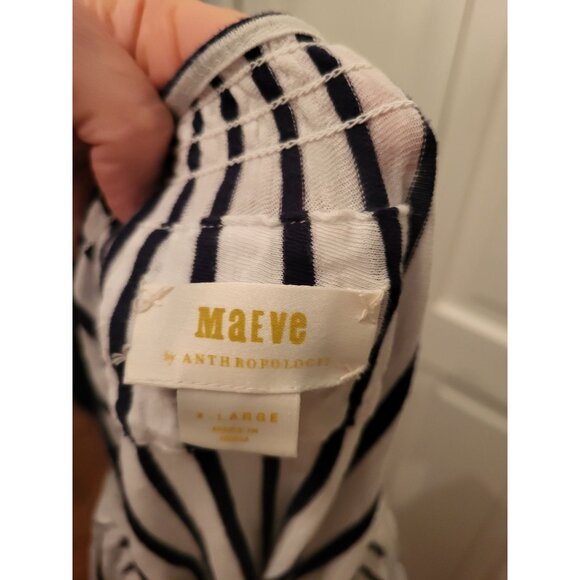 SOLD Maeve by Anthropologie White/Navy Striped Tiered Babydoll Top XL Boho - Picture 7 of 7